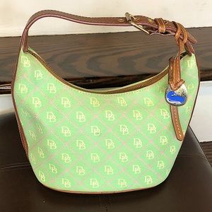 DOONEY & BOURKE Mint Green Bag w/ Pink White DB Monogram Brown Leather Handle